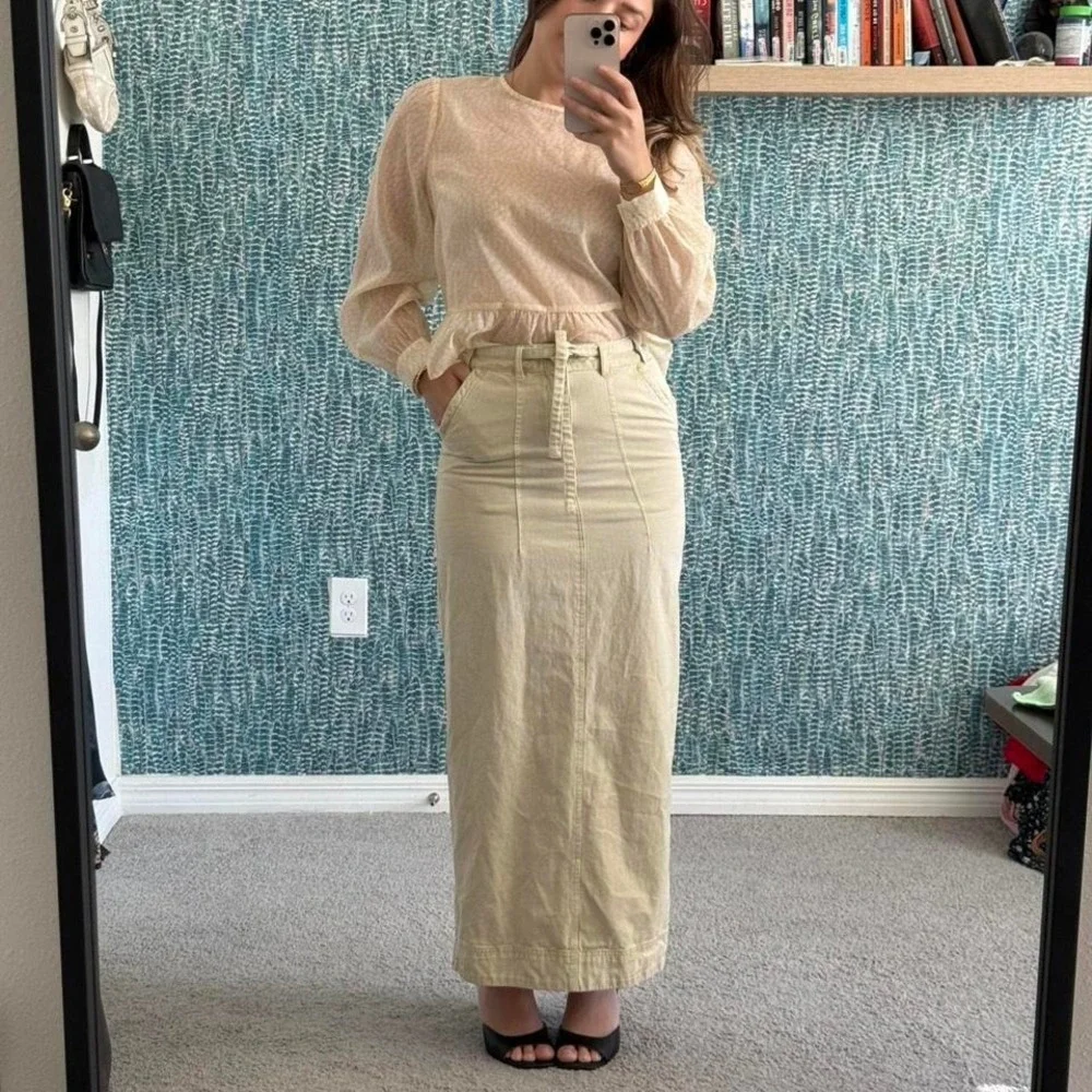 Free People Tan Denim Cargo Maxi Skirt - Picture 2 of 4